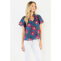 Sarah - Fluttered Floral Tie Front Top