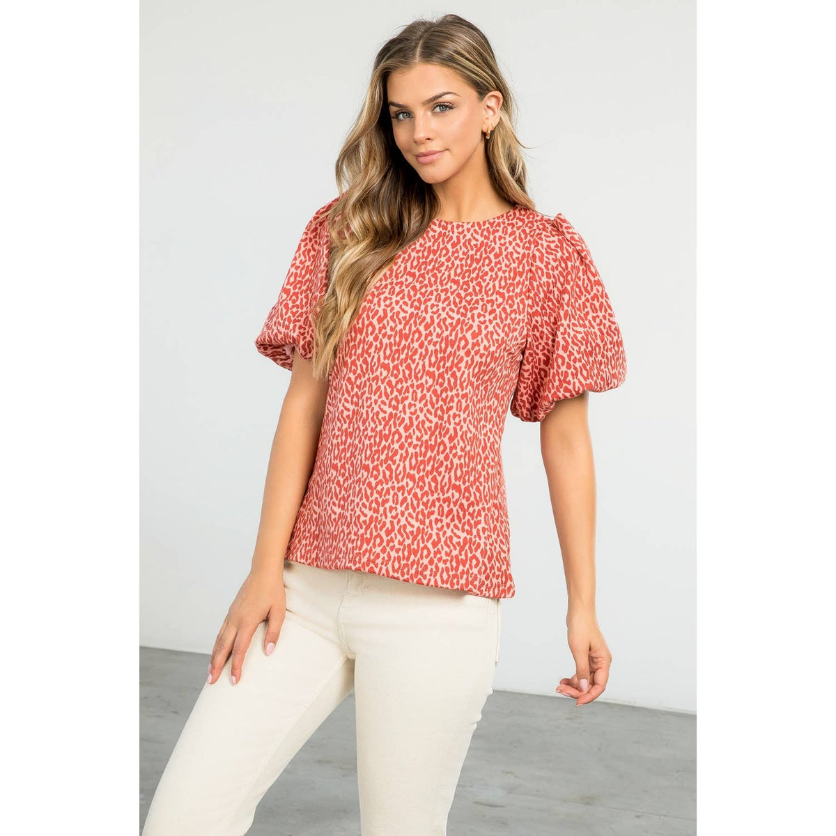 Sadie - Cheetah Print Short Puff Sleeve Top