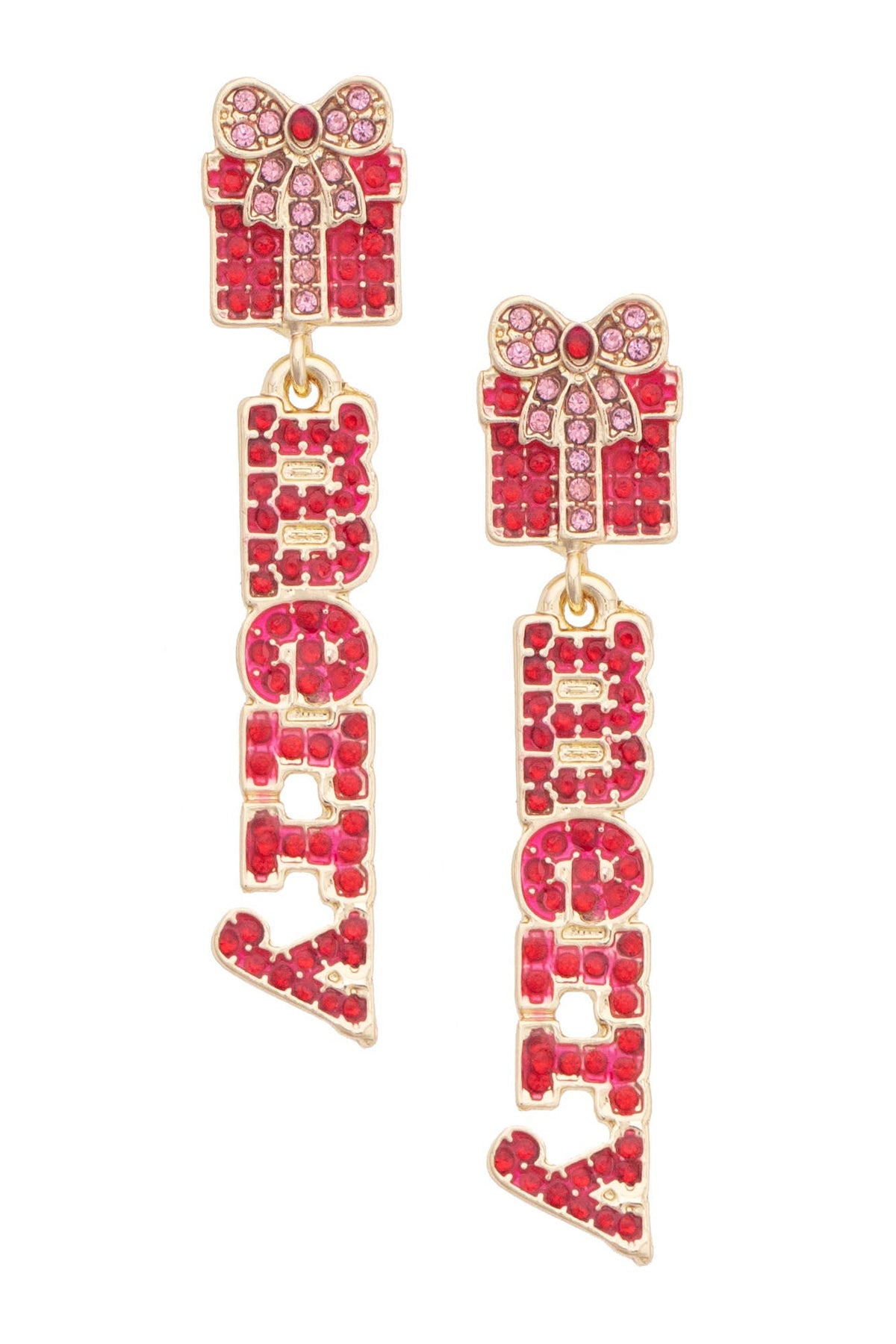 Merry Little Gift Pave Earrings in Red