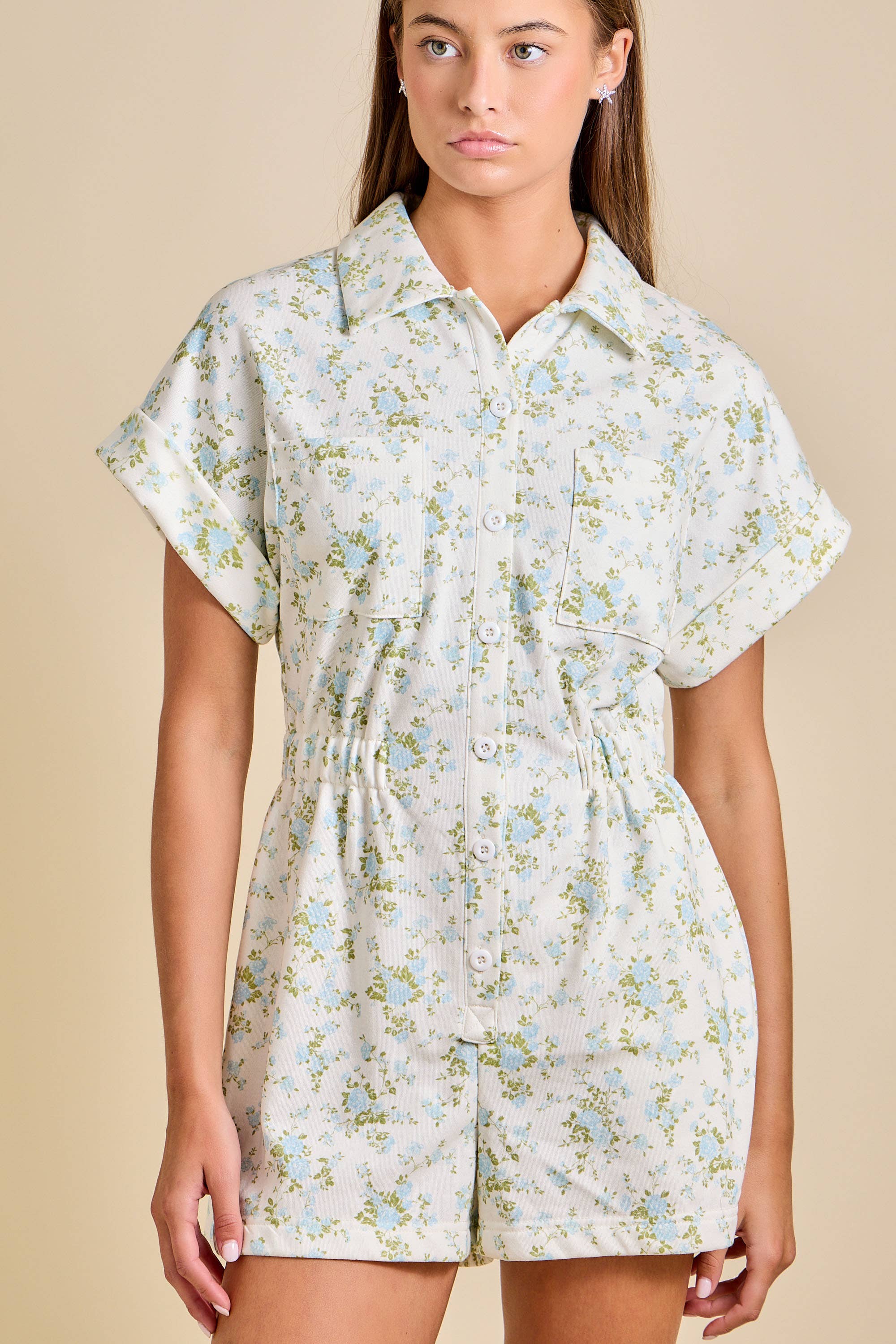 Gabbie - Floral Button-Up Romper – Summer Romper