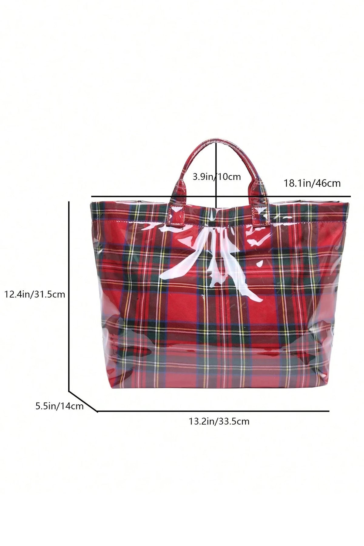 Red Plaid Glossy Waterproof Tote Bag - Large Shoulder Tote for Work, Travel & Holiday