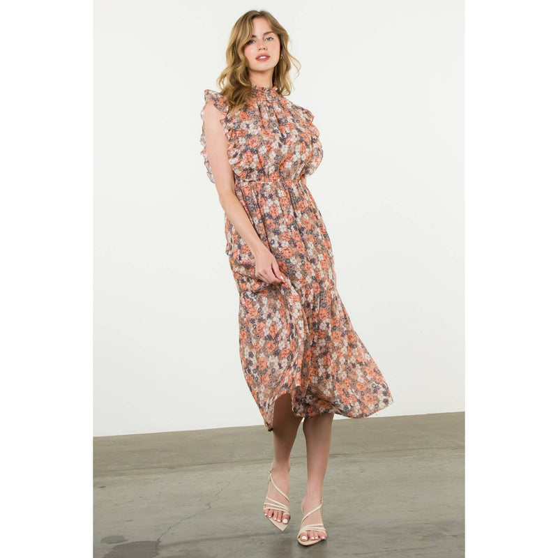 Alexis-Smocked Neck Ruffle Sleeve Maxi Dress