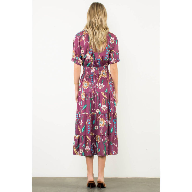 Presley-Smocked Waist Tassel Floral Maxi Dress