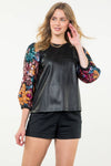 Sequin Sleeve Leather Top