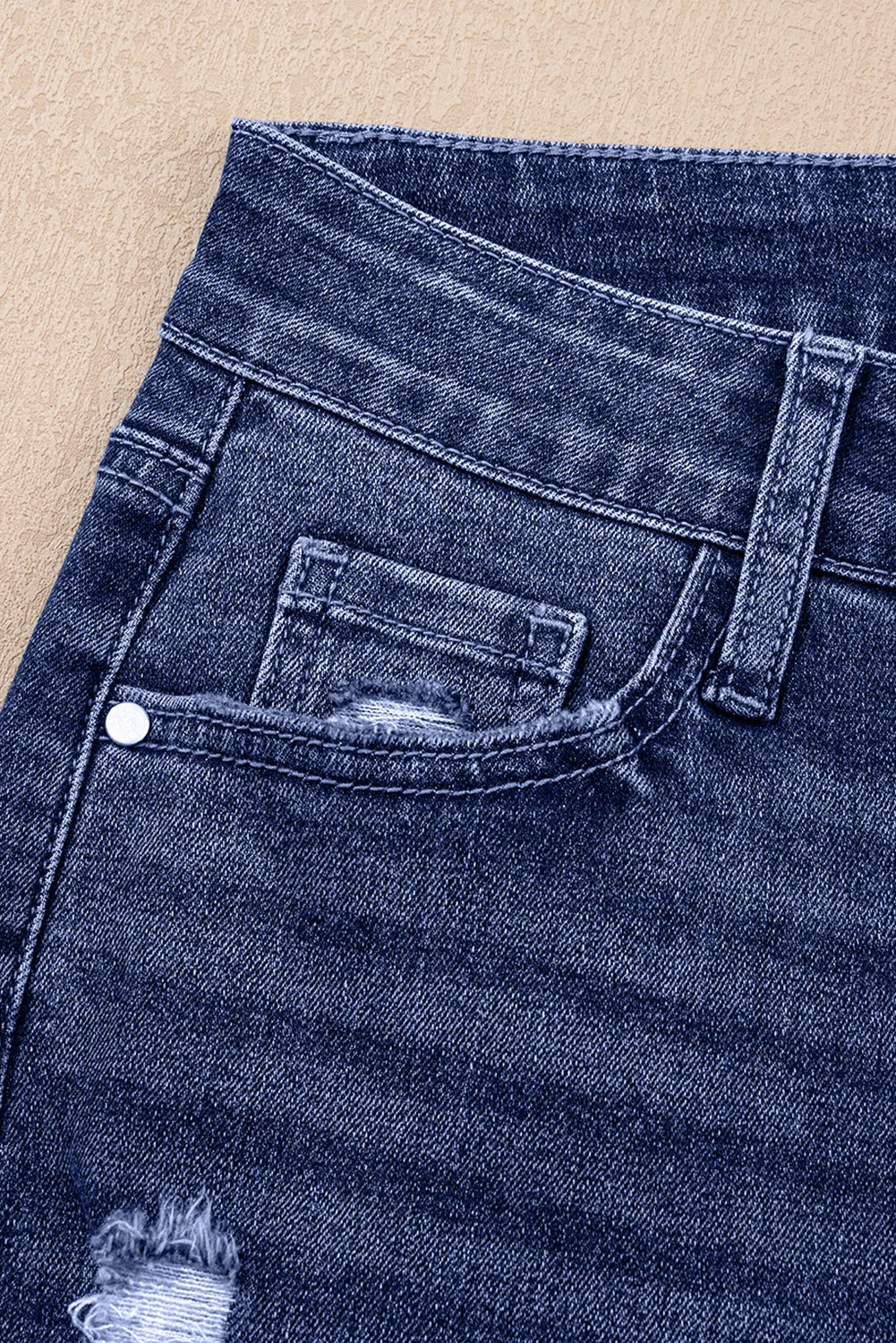 Sabrina - Folded Cuffs Distressed Straight High Waist Jeans