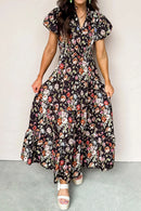Sally- Black Floral Tiered Maxi Dress