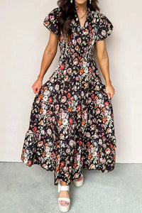 Sally- Black Floral Tiered Maxi Dress