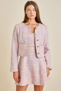 Sloane - Pastel Sequin Braid Detailed Round Neck Tweed Jacket & Mini Dress Set