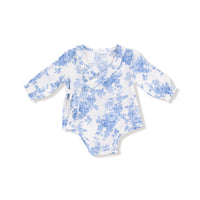 Dream Cottage Floral - Long Sleeve Kimono Bodysuit with Ruffle + Elastic Cuff