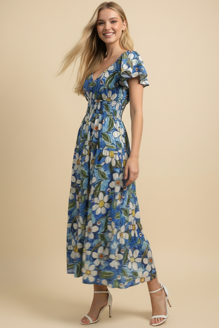 Valerie - Floral Print Tiered Midi Dress