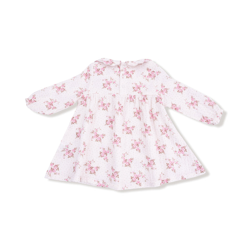 Belle Rosette Dot - Long Sleeve Petal Collar Dress + Legging