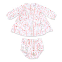 Marnie Rosebud Stripe - Long Sleeve Petal Collar Dress and Bloomer