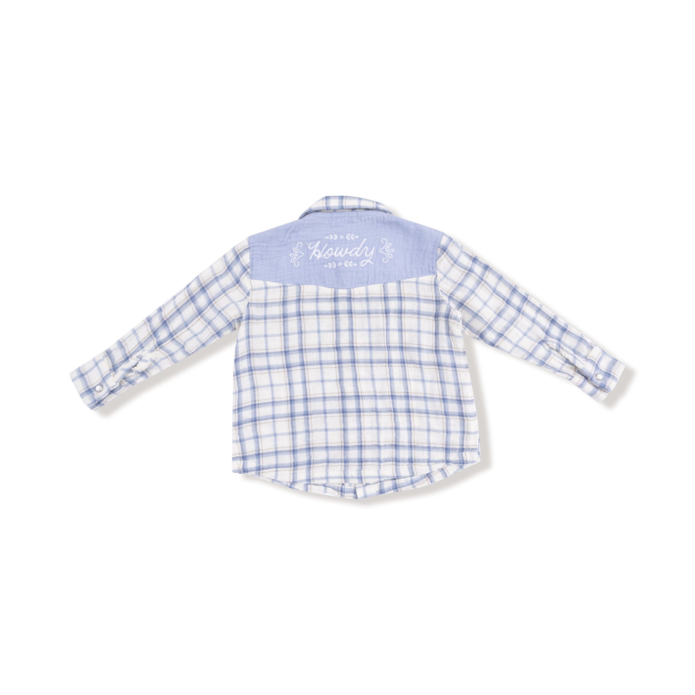 Blue Plaid - Long Sleeve Western Pearl Snap Shirt