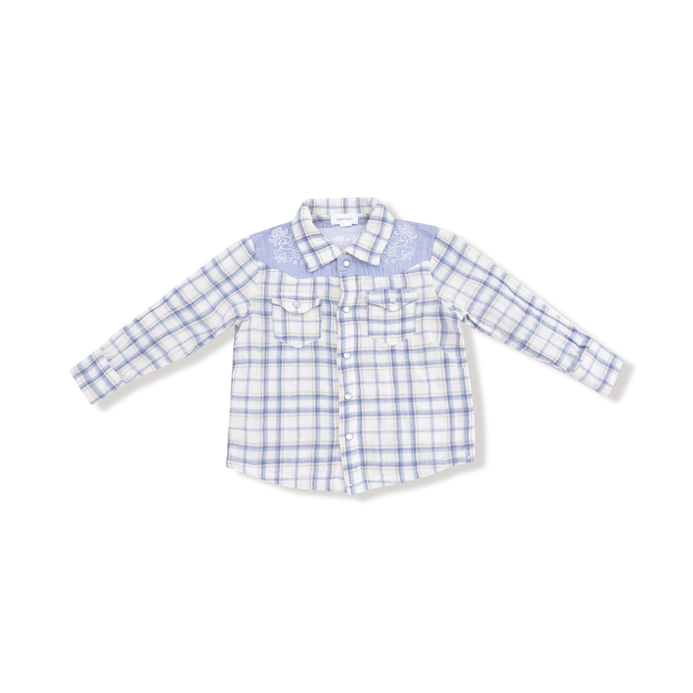 Blue Plaid - Long Sleeve Western Pearl Snap Shirt