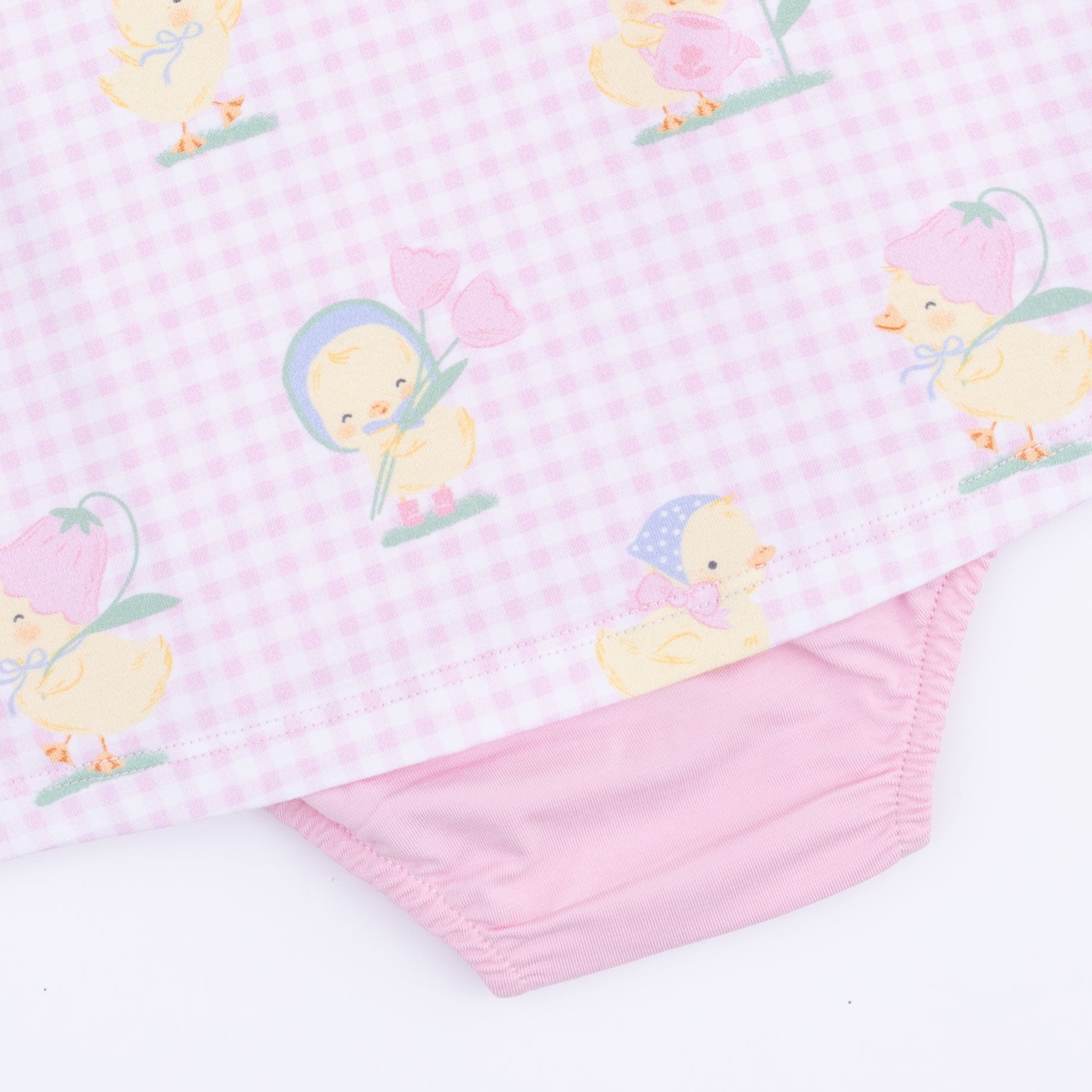 Vintage Spring Ducklings Pink - A-Line Bodysuit Dress