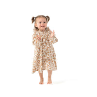 Prairie Calico - Long Sleeve Ruffle Smocked Neck Dress + Diaper Cover