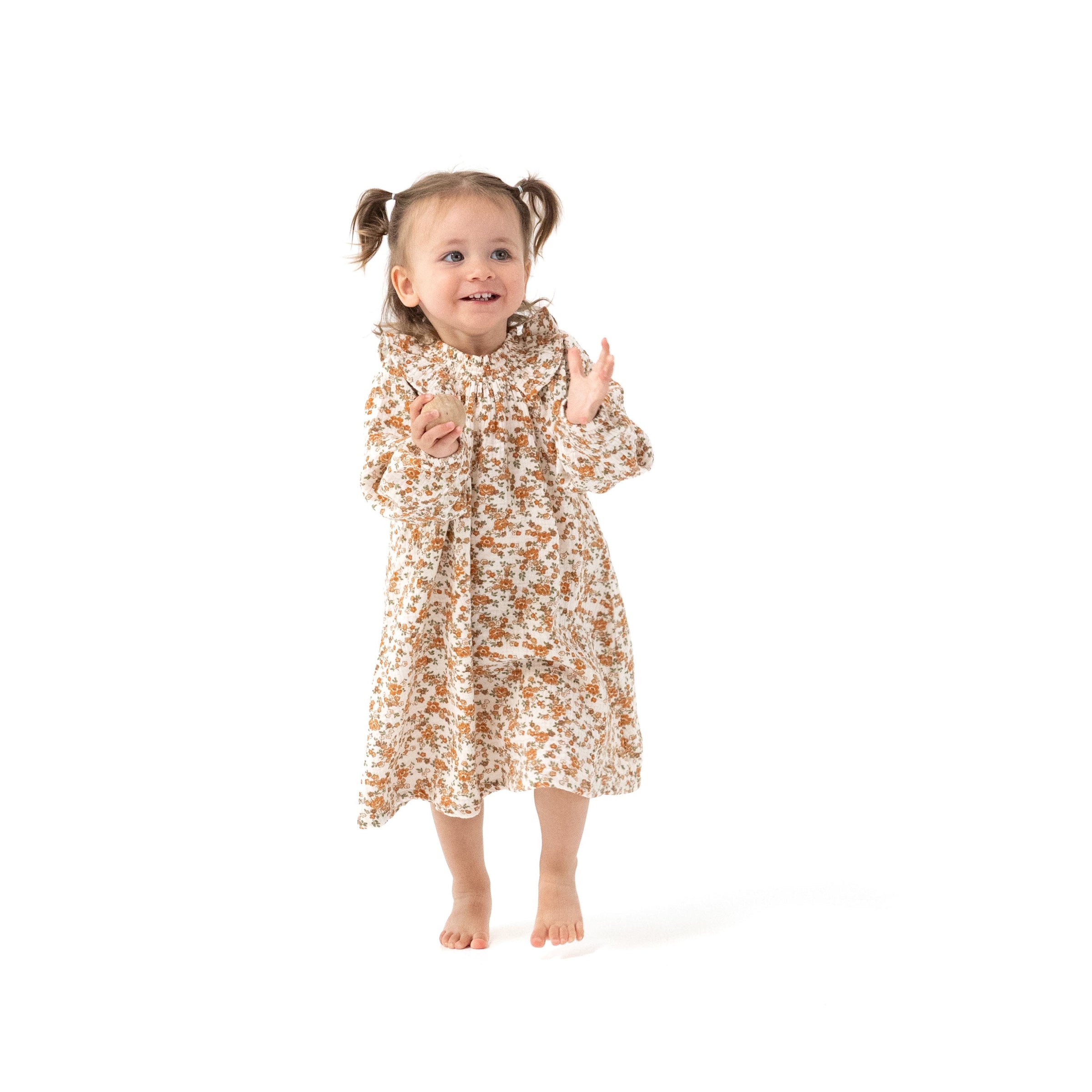 Prairie Calico - Long Sleeve Ruffle Smocked Neck Dress + Diaper Cover