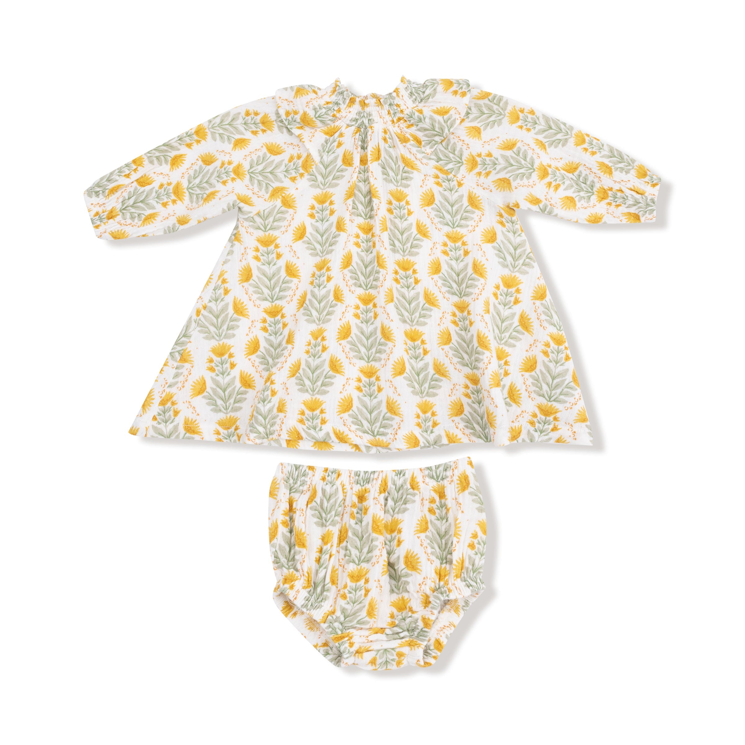 Winter Dandelions - Long Sleeve Ruffle Dress + Bloomer