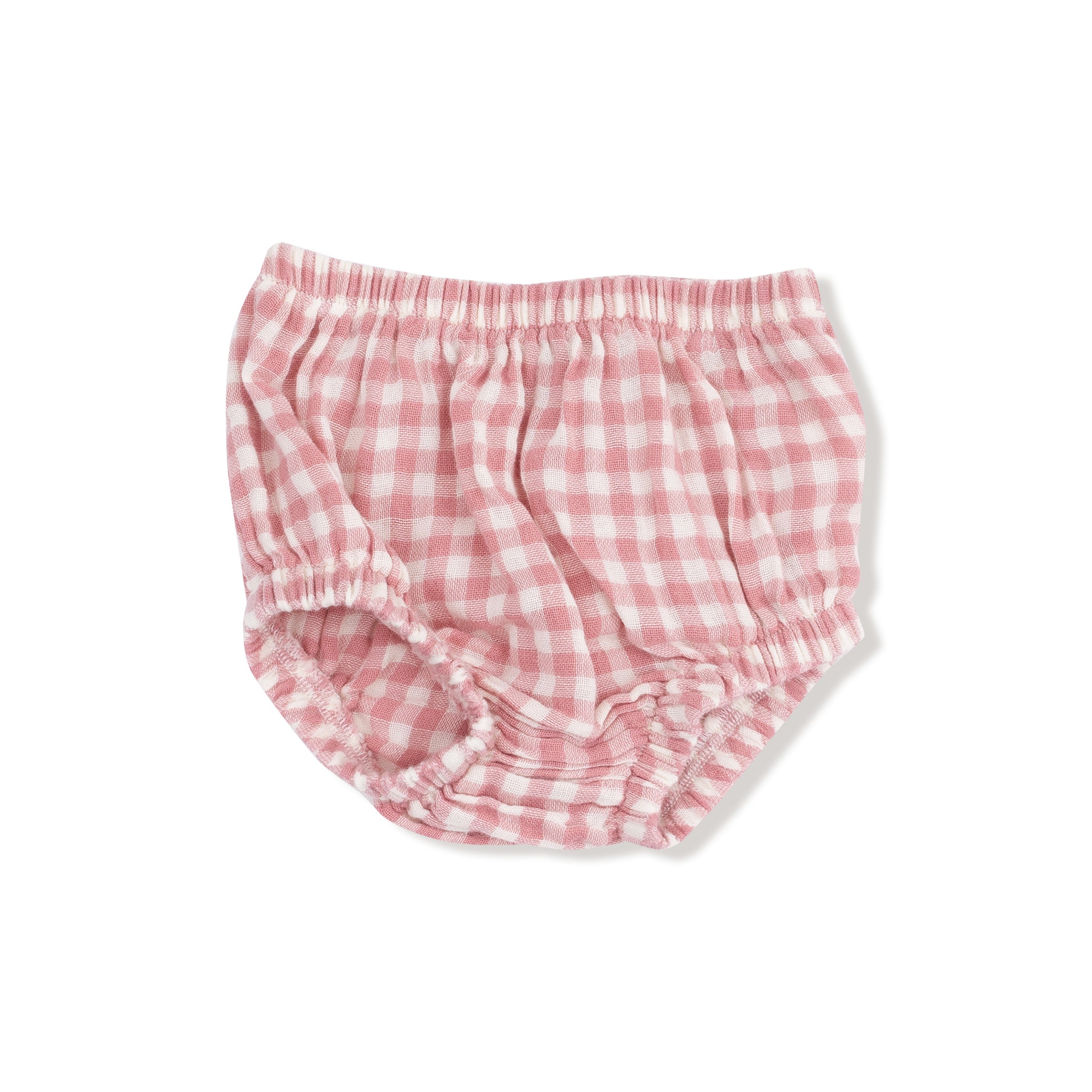 Rose Pink Plaid - Long Sleeve Ruffle Smocked Neck Dress + Diaper Cover