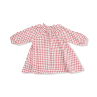 Rose Pink Plaid - Long Sleeve Ruffle Smocked Neck Dress + Diaper Cover