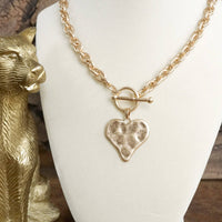 Boho Hammered Heart Front Toggle Necklace – Rustic Gold or Silver