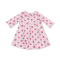 Rose Bow Lattice - Box Pleat Dress with 3/4 Sleeve + Peter Pan Collar & Diaper Cover