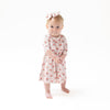 Rose Bow Lattice - Box Pleat Dress with 3/4 Sleeve + Peter Pan Collar & Diaper Cover