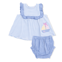 Bubbly Sailboat Stripe - Ruffle Top and Bloomer