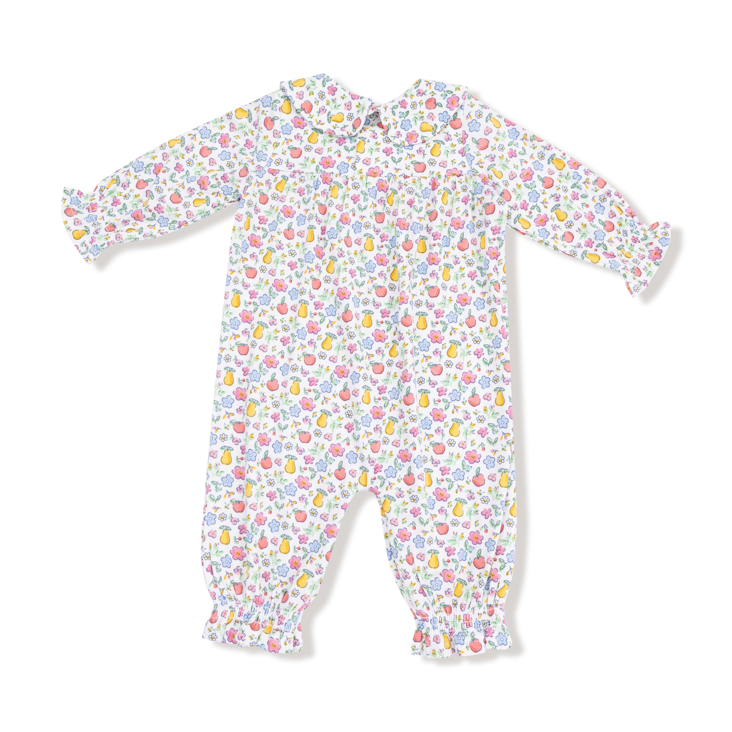 Fall Fruit Floral - Smocked Long Sleeve Romper with Peter Pan Collar
