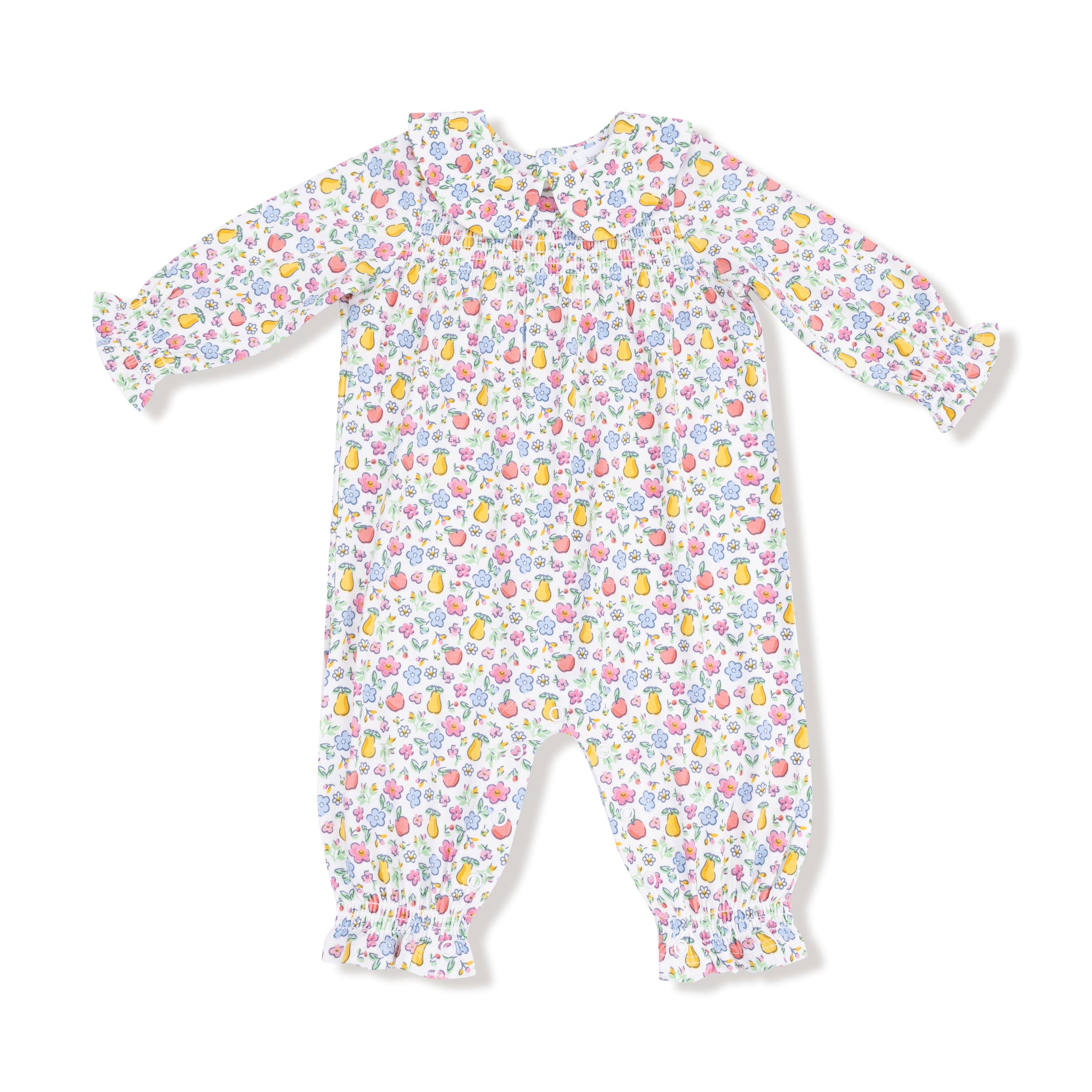 Fall Fruit Floral - Smocked Long Sleeve Romper with Peter Pan Collar