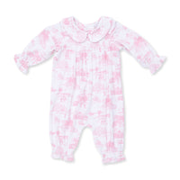 Golf Toile Pink - Smocked Long Sleeve Romper