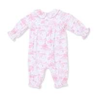 Golf Toile Pink - Smocked Long Sleeve Romper