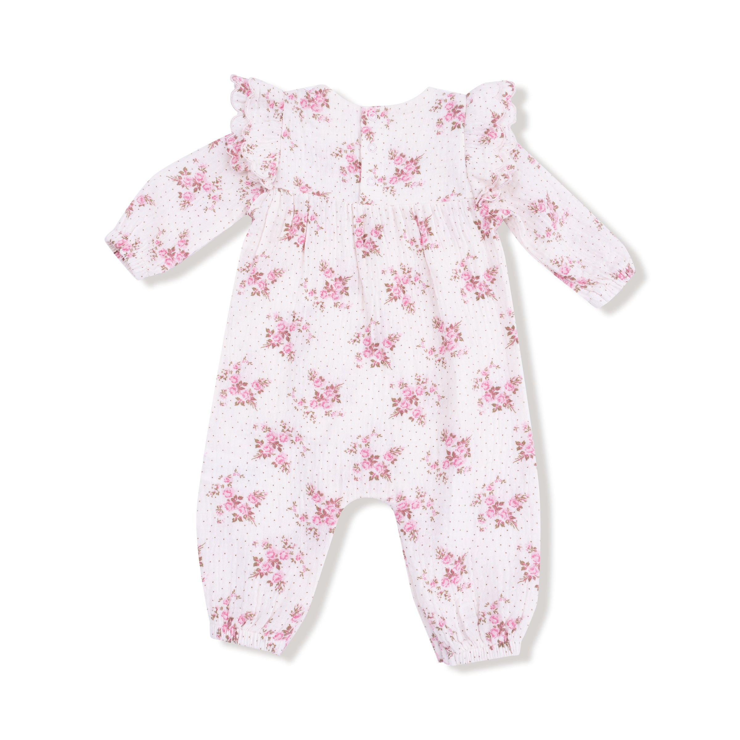 Belle Rosette Dot - Long Sleeve Petal Ruffle Romper