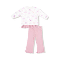 Soft Dinos- Purple - Pull Over Sweatshirt with Ruffle and Flare Pant