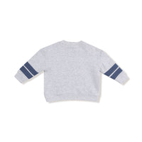 Varsity - Light Grey - Cozy Drop Sleeve Sweatshirt with Varsity Stripes