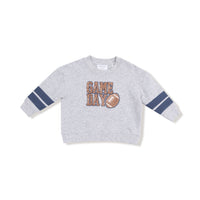 Varsity - Light Grey - Cozy Drop Sleeve Sweatshirt with Varsity Stripes