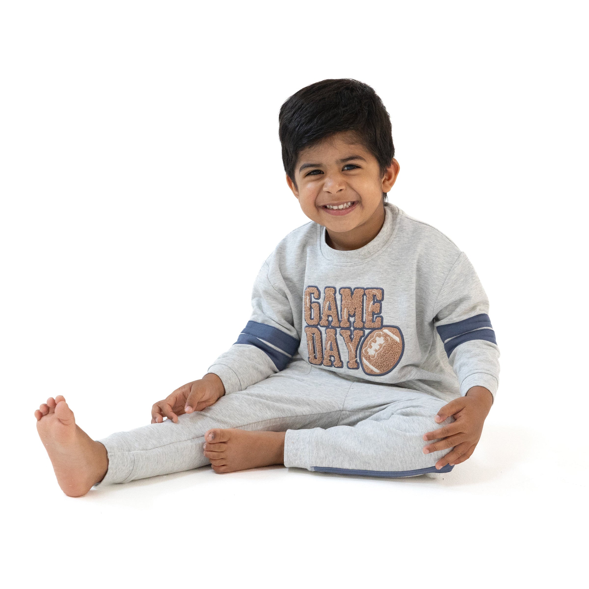 Varsity - Light Grey - Cozy Drop Sleeve Sweatshirt with Varsity Stripes