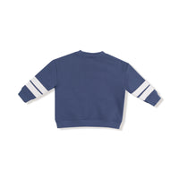 Varsity - Vintage Indigo - Cozy Drop Sleeve Sweatshirt with Varsity Stripes