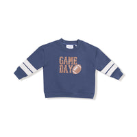 Varsity - Vintage Indigo - Cozy Drop Sleeve Sweatshirt with Varsity Stripes