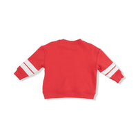 Varsity - Red - Cozy Drop Sleeve Sweatshirt with Varsity Stripes