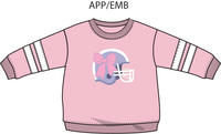 Football Helmets Pink - Drop Sleeve Sweatshirt with Varsity Stripes