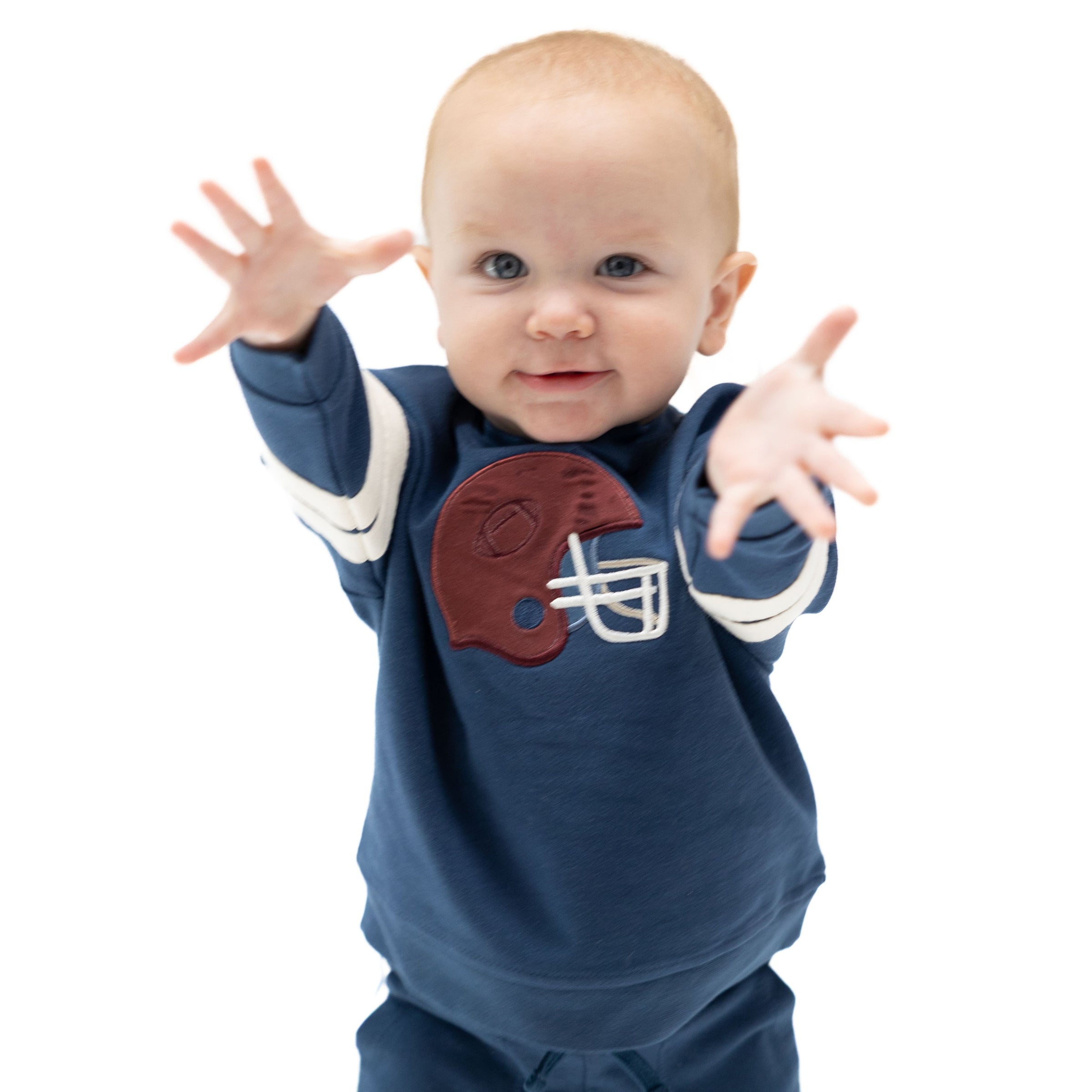 Football Helmets - Drop Sleeve Sweatshirt with Varsity Stripes Maroon Helmet