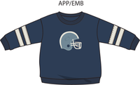 Football Helmets - Drop Sleeve Sweatshirt with Varsity Stripes Blue Helmet