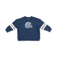 Football Helmets - Drop Sleeve Sweatshirt with Varsity Stripes Blue Helmet