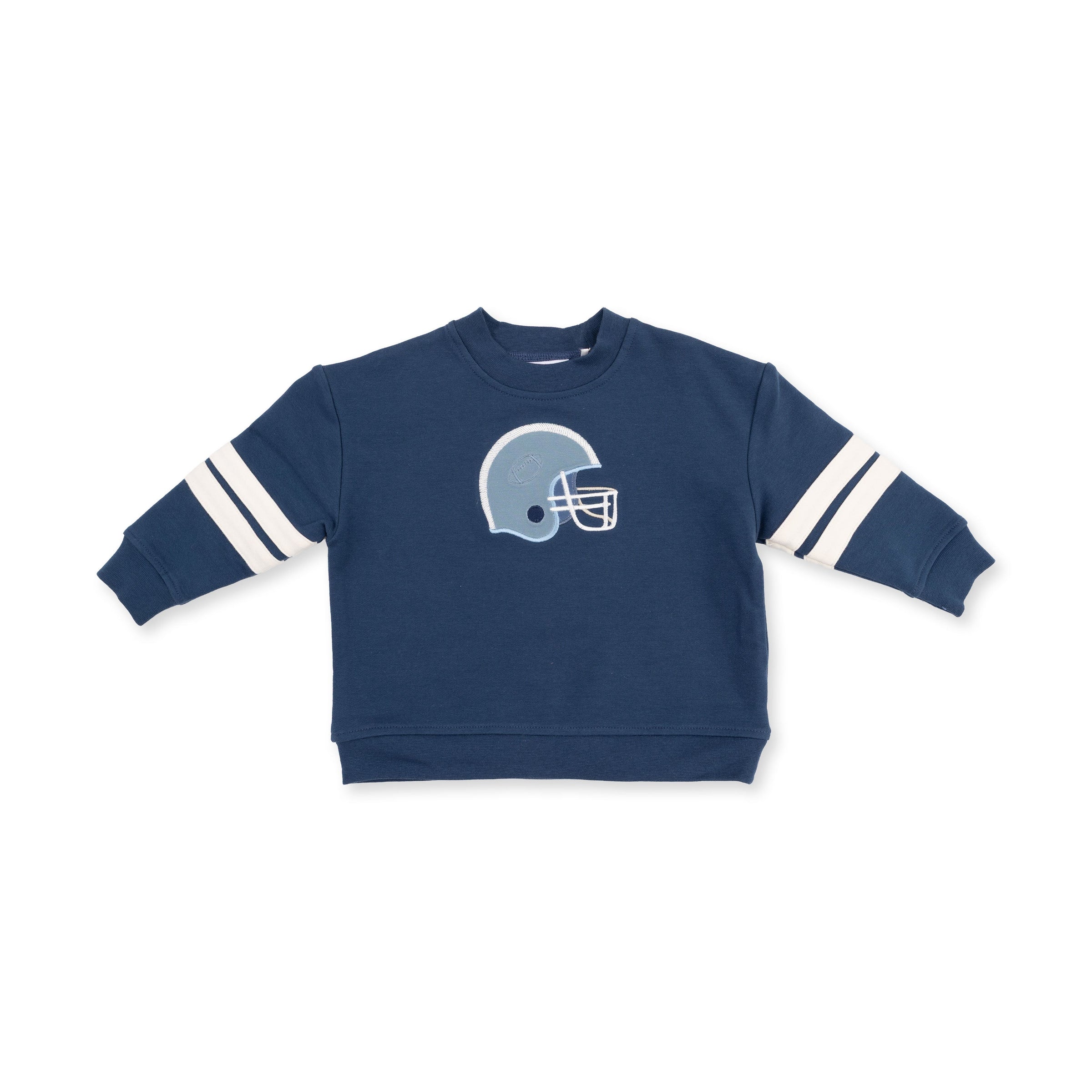 Football Helmets - Drop Sleeve Sweatshirt with Varsity Stripes Blue Helmet