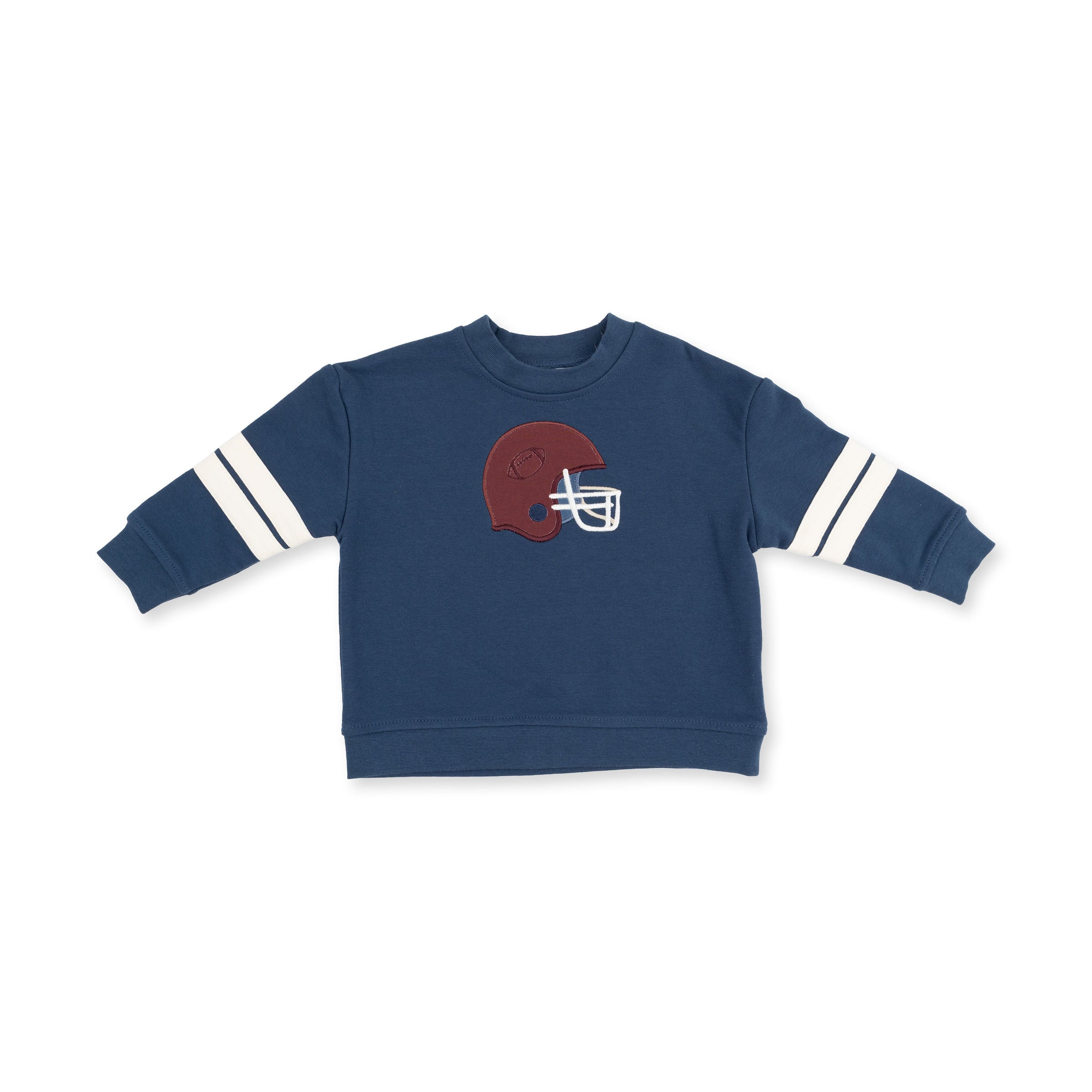 Football Helmets - Drop Sleeve Sweatshirt with Varsity Stripes Maroon Helmet