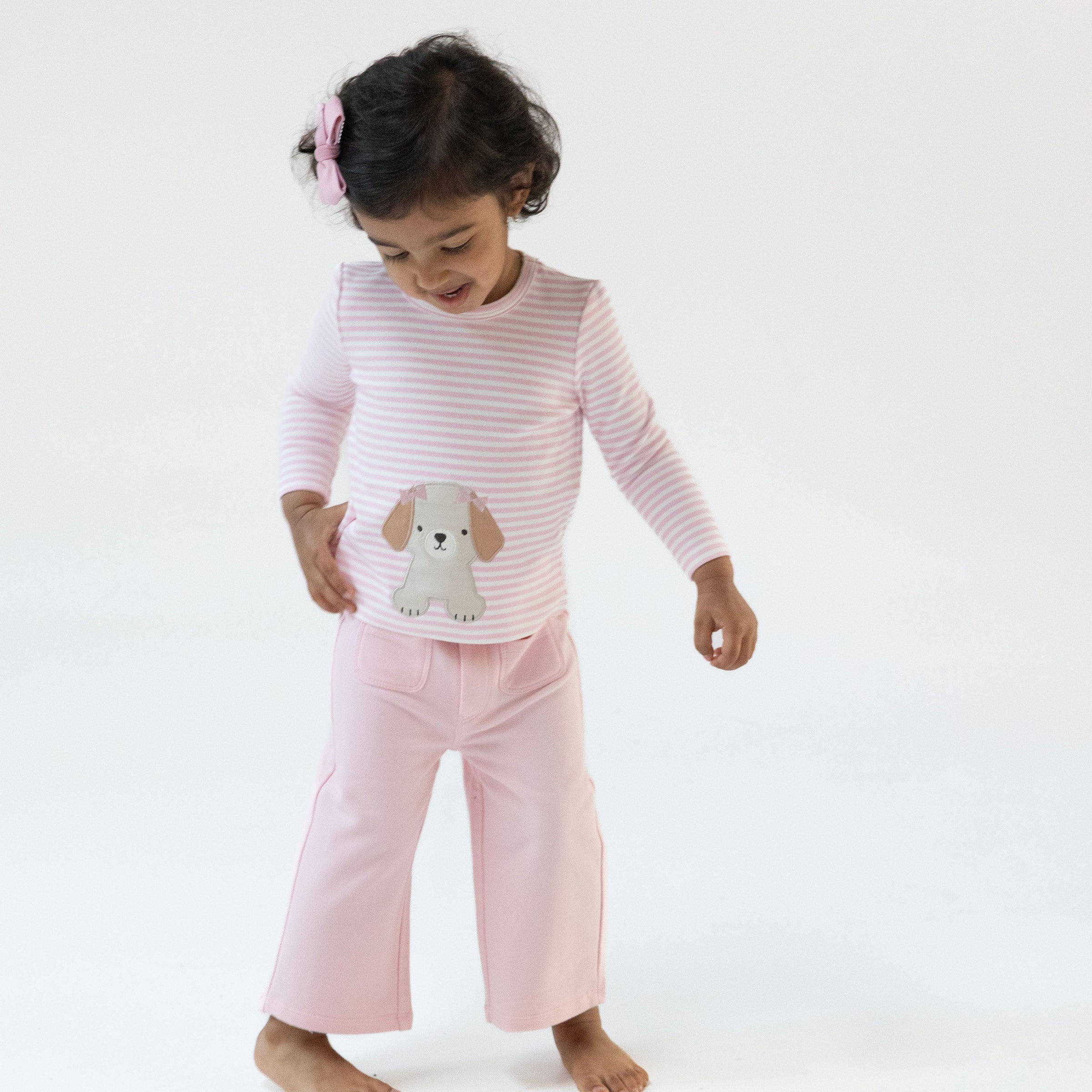 Puppy Stripes - Pink Uni Long Sleeve Shirt