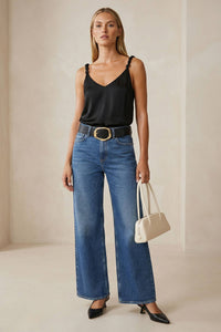 Lisa Classic V-neck Tank Top With Strap Accent