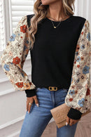 Vanessa - Apricot Floral Patchwork Top - Puff Sleeve Mixed Print Blouse