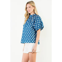 Marla- Puff Sleeve Polka Dot Mock Neck Top